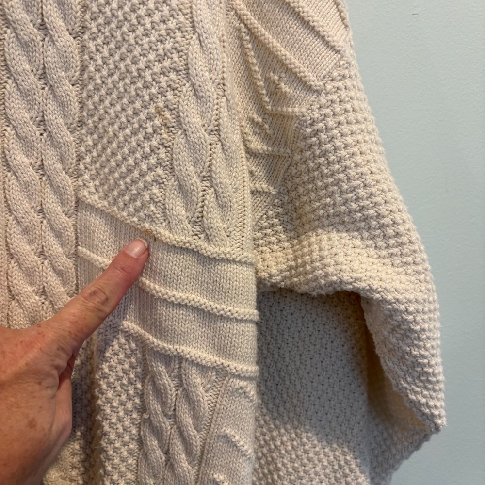 Vintage USA Made Fisherman Sweater Chunky Textured Cable Knit Womens Cream XL - Picture 6 of 10